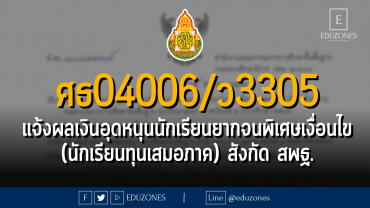 ศธ04006/ว3305 แจ้งผลการจัดสรรเงินอุดหนุนนักเรียนยากจนพิเศษแบบมีเงื่อนไข (นักเรียนทุนเสมอภาค) สังกัดสำนักงานคณะกรรมการการศึกษาขั้นพื้นฐาน นักเรียนกลุ่มเก่า ภาคเรียนที่ 1 ปีการศึกษา 2566