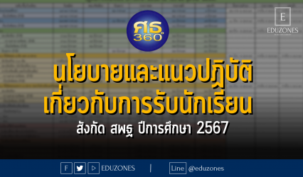 ประกาศ สำนักงานคณะกรรมการการศึกษาขั้นพื้นฐาน เรื่อง นโยบายและแนวปฏิบัติเกี่ยวกับการรับนักเรียน สังกัด สำนักงานคณะกรรมการการศึกษาขั้นพื้นฐาน ปีการศึกษา 2567