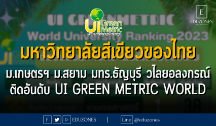UI Green Metric World University Ranking 2023 : ผลการจัดอันดับมหาวิทยาลัยสีเขียวของไทย ม.เกษตรฯ ม.สยาม มทร.ธัญบุรี และวไลยอลงกรณ์