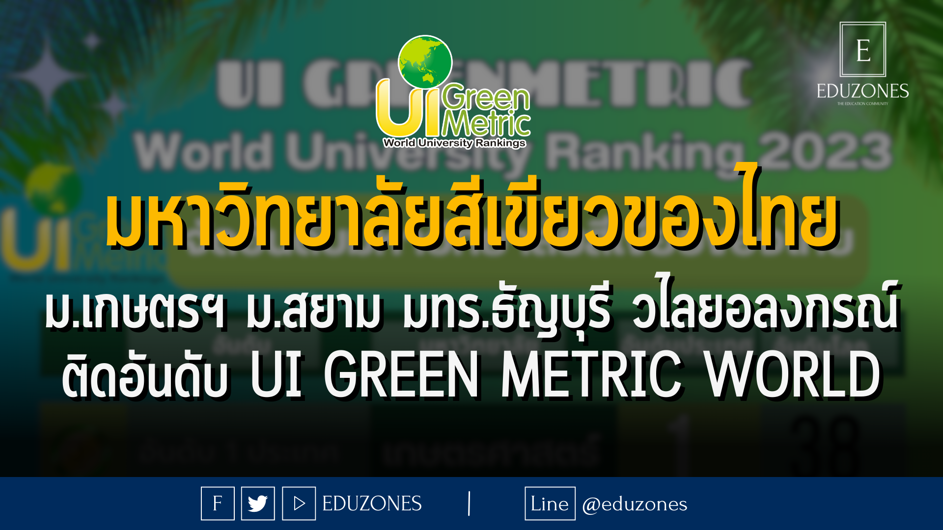 UI Green Metric World University Ranking 2023 : ผลการจัดอันดับมหาวิทยาลัยสีเขียวของไทย ม.เกษตรฯ ม.สยาม มทร.ธัญบุรี และวไลยอลงกรณ์