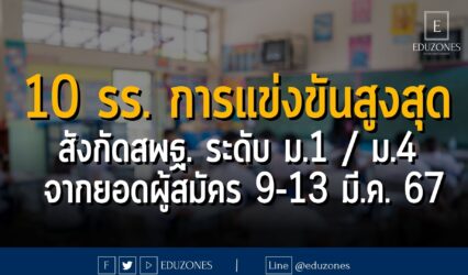 10 โรงเรียนที่มีอัตราการแข่งขันสูงสุด สังกัดสพฐ. ระดับ ม.1 / ม.4 จากยอดผู้สมัคร 9-13 มี.ค. 67