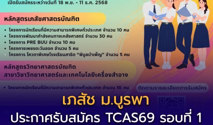 ประกาศรับสมัคร TCAS 69 รอบที่ 1 คณะเภสัชศาสตร์ มหาวิทยาลัยบูรพา