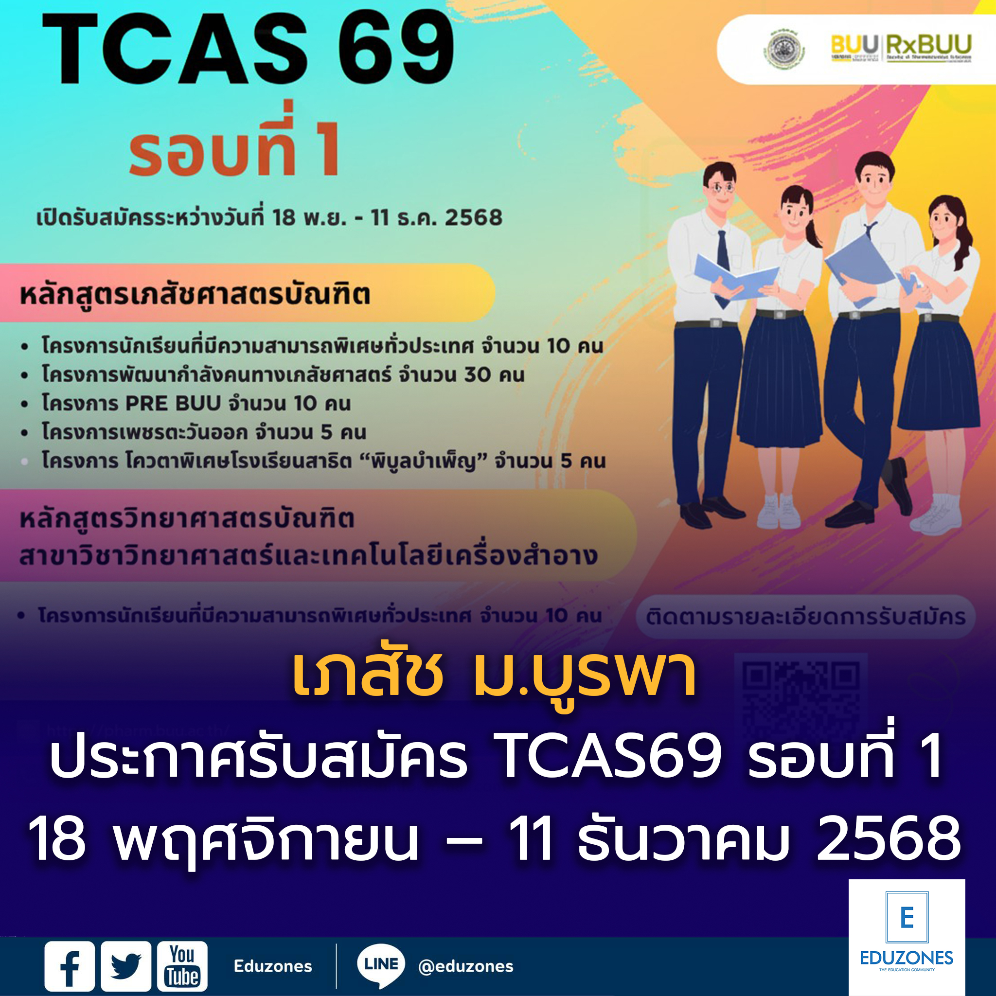 ประกาศรับสมัคร TCAS 69 รอบที่ 1 คณะเภสัชศาสตร์ มหาวิทยาลัยบูรพา