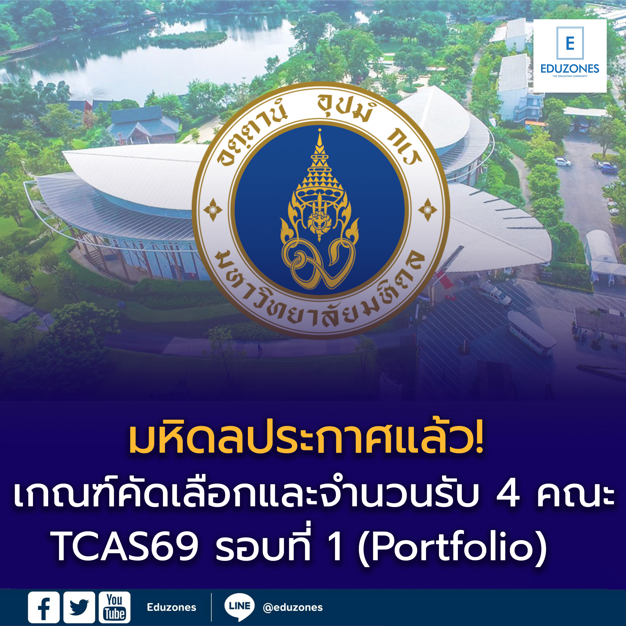 มหิดลประกาศแล้ว! เกณฑ์คัดเลือกและจำนวนรับ 4 คณะ รอบที่ 1 (Portfolio) ปีการศึกษา 2569
