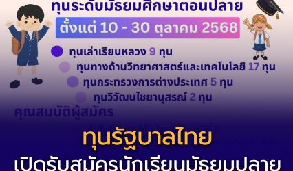 ทุนรัฐบาลไทย เปิดรับสมัครนักเรียนมัธยมปลายไปเรียนต่อต่างประเทศ