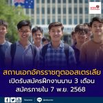 โครงการฝึกงานสถานเอกอัครราชทูตออสเตรเลีย เปิดรับสมัครแล้ว!