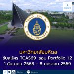 มหาวิทยาลัยมหิดล เปิดรับสมัคร TCAS69  รอบ Portfolio 1.2  1 ธันวาคม 2568 – 8 มกราคม 2569