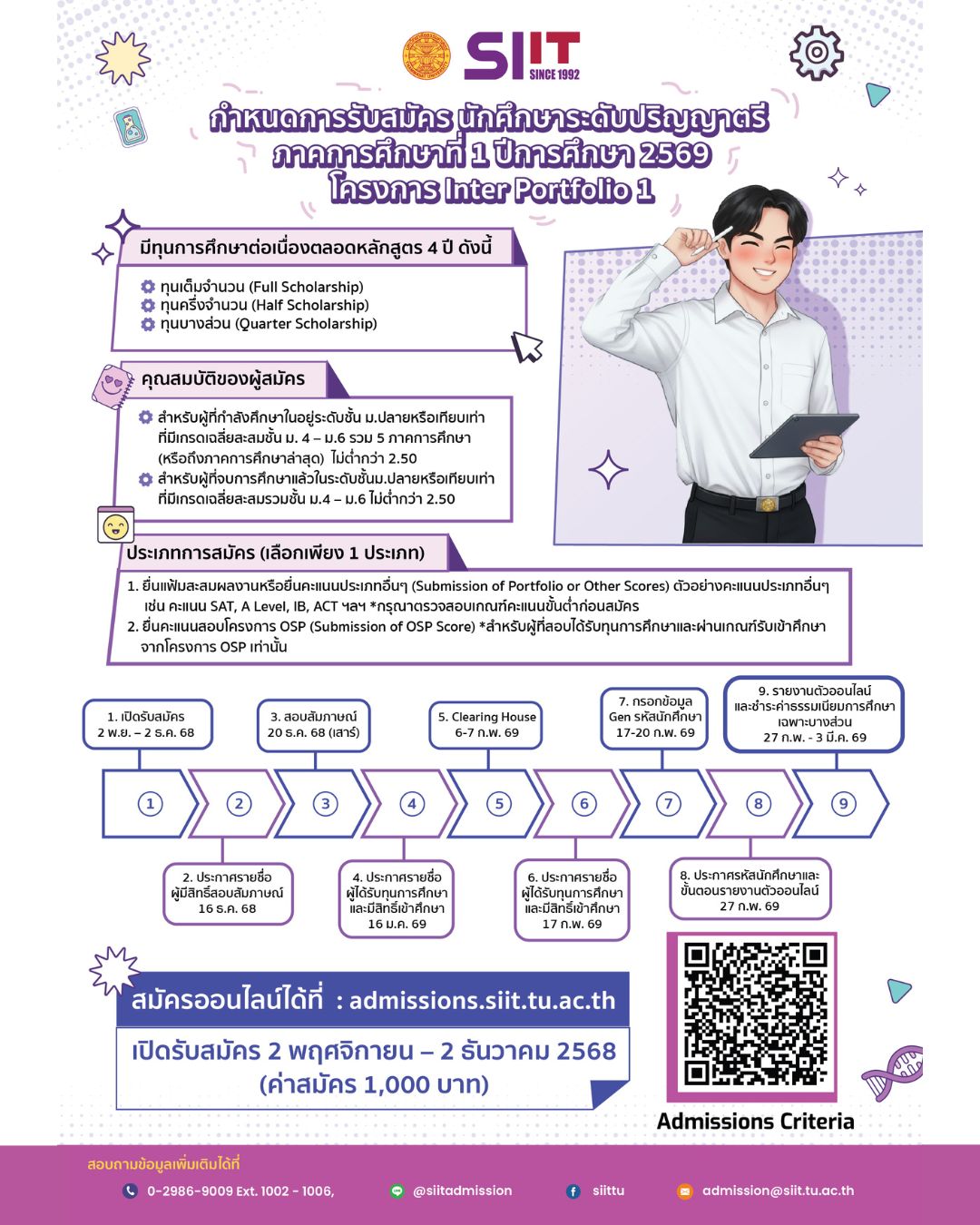 สถาบันเทคโนโลยีนานาชาติสิรินธร (SIIT) ม.ธรรมศาสตร์  เปิดรับสมัครนักศึกษาใหม่ระดับปริญญาตรี ปีการศึกษา 2569