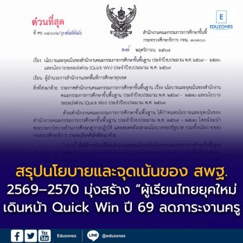 สรุปนโยบายและจุดเน้นของ สพฐ. ปีงบประมาณ 2569–2570 และนโยบายระยะเร่งด่วน (Quick Win) ปี 2569