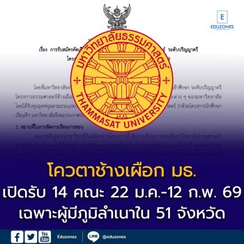 เกณฑ์รับสมัคร TCAS69 “โควตาช้างเผือก” มหาวิทยาลัยธรรมศาสตร์