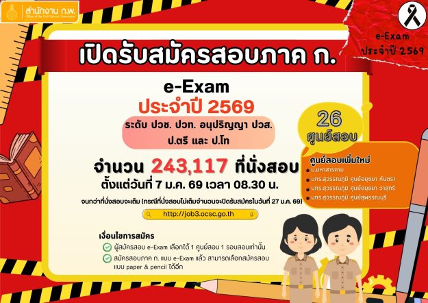 สำนักงาน ก.พ. เปิดรับสมัครสอบ e-Exam ภาค ก. ประจำปี 2569
