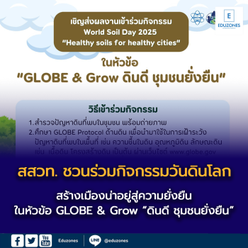 สสวท. ชวนร่วมกิจกรรมวันดินโลก ปี 2025  ปกป้องดิน สร้างเมืองน่าอยู่สู่ความยั่งยืน ในหัวข้อ GLOBE & Grow   “ดินดี ชุมชนยั่งยืน”