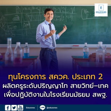ทุนโครงการ สควค. ประเภท 2 ปีการศึกษา 2569 ผลิตครูระดับปริญญาโท สาขา ฟิสิกส์ เคมี ชีววิทยา คณิตศาสตร์ และคอมพิวเตอร์ เพื่อปฏิบัติงานในโรงเรียนมัธยม สังกัด สพฐ.