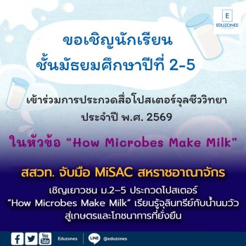 สสวท. จับมือ MiSAC สหราชอาณาจักร เชิญเยาวชน ม.2–5 ประกวดโปสเตอร์ “How Microbes Make Milk” เรียนรู้จุลินทรีย์กับน้ำนมวัว  สู่เกษตรและโภชนาการที่ยั่งยืน