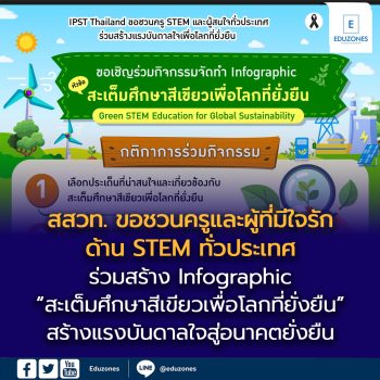 สสวท. ขอชวนครูและผู้ที่มีใจรักด้าน STEM ทั่วประเทศ ร่วมสร้าง Infographic  “สะเต็มศึกษาสีเขียวเพื่อโลกที่ยั่งยืน” สร้างแรงบันดาลใจสู่อนาคตยั่งยืน