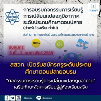 สสวท. เปิดรับสมัครครูระดับประถมศึกษาตอนปลายอบรม  “กิจกรรมการเรียนรู้การเปลี่ยนแปลงภูมิอากาศ” เสริมทักษะจัดการเรียนรู้สู่ห้องเรียนจริง