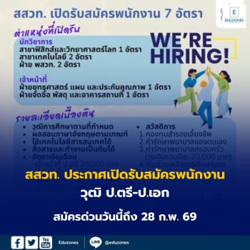 สสวท. ประกาศเปิดรับสมัครพนักงานหลายสาขา วุฒิ ป.ตรี-ป.เอก  สมัครด่วนวันนี้ถึง 28 ก.พ. 69