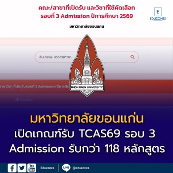 มหาวิทยาลัยขอนแก่น เปิดเกณฑ์รับ TCAS69 รอบ 3 Admission  รับกว่า 118 หลักสูตร