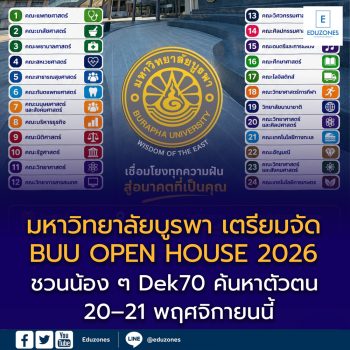 มหาวิทยาลัยบูรพา เตรียมจัด BUU OPEN HOUSE 2026 ชวนน้อง ๆ Dek70 ค้นหาตัวตน 20–21 พฤศจิกายนนี้ ที่บางแสน