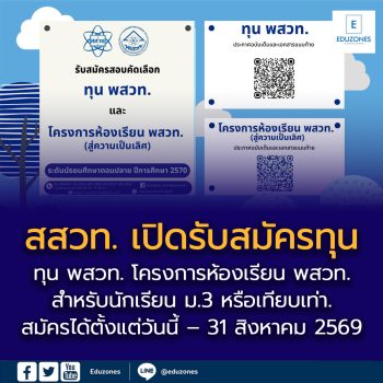 สสวท. เปิดรับสมัครสอบคัดเลือก “ทุน พสวท.” และ “โครงการห้องเรียน พสวท.”  ปีการศึกษา 2569 ชวน ม.3 ก้าวสู่เส้นทางนักวิทยาศาสตร์รุ่นใหม่                         สถาบันส่งเสริมการสอนวิทยาศาสตร์และเทคโนโลยี (สสวท.) เปิดรับสมัครนักเรียนที่กำลังศึกษาอยู่ในชั้นมัธยมศึกษาปีที่ 3 หรือเทียบเท่า ปีการศึกษา 2569 สมัครสอบคัดเลือกเข้ารับ ทุนพัฒนาและส่งเสริมผู้มีความสามารถพิเศษทางวิทยาศาสตร์และเทคโนโลยี (ทุน พสวท.) ระดับมัธยมศึกษาตอนปลาย จำนวน 40 ทุน และ โครงการห้องเรียน พสวท. (สู่ความเป็นเลิศ) รับจำนวนไม่เกิน 30 คนต่อศูนย์โรงเรียน พสวท. เพื่อเปิดโอกาสให้เยาวชนที่มีศักยภาพด้านวิทยาศาสตร์ คณิตศาสตร์ และเทคโนโลยี ได้รับการพัฒนาอย่างเข้มข้นสู่การเป็นกำลังสำคัญด้านการวิจัย นวัตกรรม และการพัฒนาประเทศในอนาคต โดยเปิดรับสมัครตั้งแต่วันนี้ถึง 31 สิงหาคม 2569 สมัครได้ที่เว็บไซต์ www.mwit.ac.th ผู้สนใจสามารถอ่านรายละเอียดและคุณสมบัติผู้สมัคร รวมถึงศึกษาประกาศรับสมัครของแต่ละโครงการ ได้ที่ https://www.ipst.ac.th/news/news-test/news-dpst/121781/dpst_dpste70.html สนใจสอบถามเกี่ยวกับระบบสมัครสอบได้ที่อีเมล admission@mwit.ac.th หรือ Facebook: MWITadmission และสอบถามข้อมูลเกี่ยวกับทุน พสวท. ได้ที่อีเมล scholarship@ipst.ac.th และ Facebook : DPST Center หรือโทรศัพท์ 0 2392 4021 ต่อ 3253, 3255, 3257 และ 3262  (ฝ่าย พสวท.)