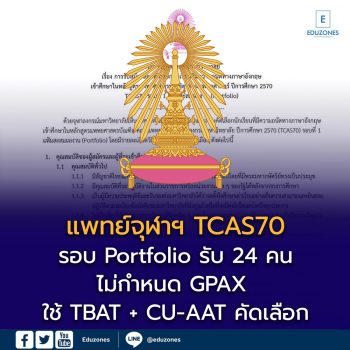 แพทย์จุฬาฯ TCAS70 รอบ Portfolio รับ 24 คน ไม่กำหนด GPAX แต่ต้องภาษาอังกฤษสูง ใช้ TBAT + CU-AAT คัดเลือก
